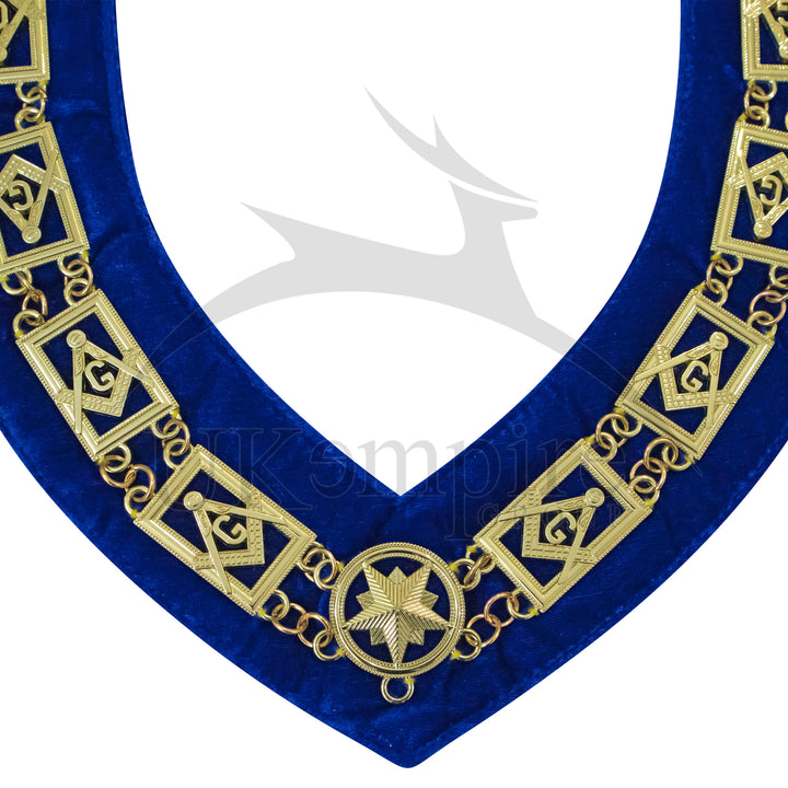 Masonic Blue Lodge Square Compass G Chain Collar Blue Velvet Gold