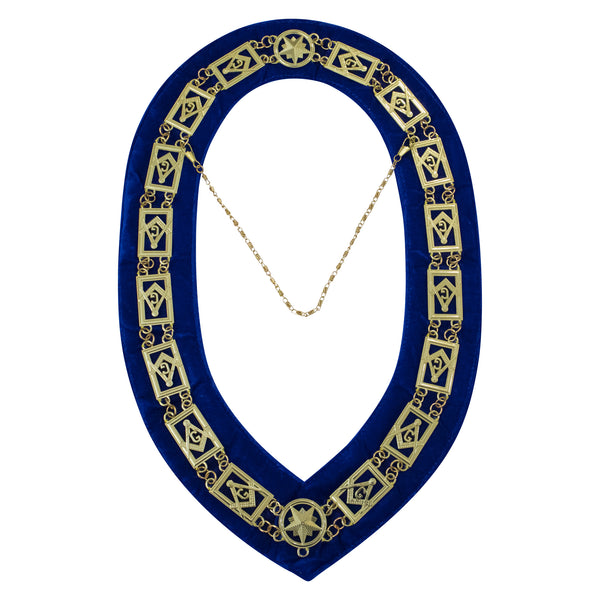 Masonic Blue Lodge Square Compass G Chain Collar Blue Velvet Gold