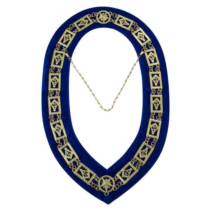 Masonic Blue Lodge Square Compass G Chain Collar Blue Velvet Gold