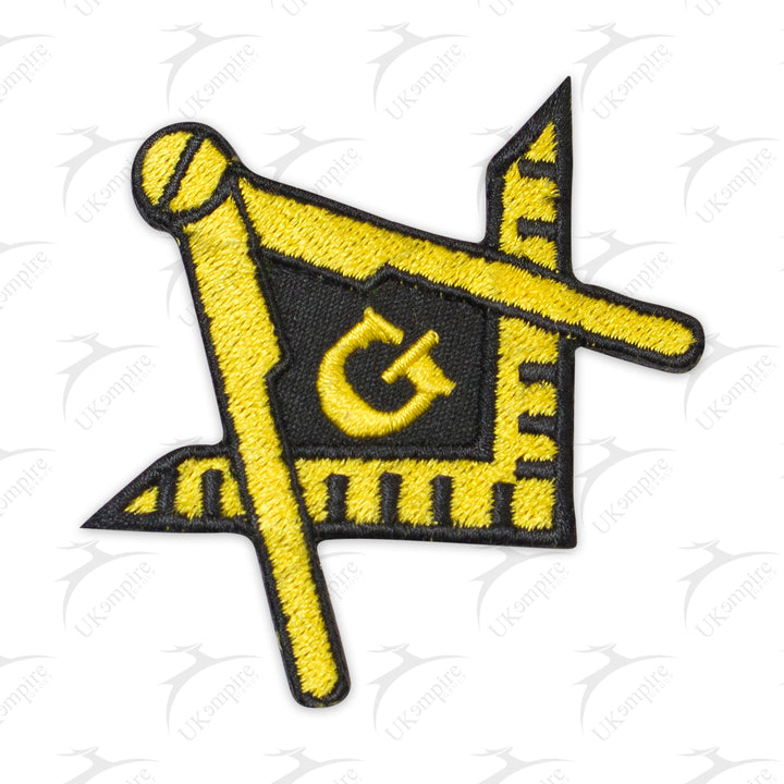 Masonic Square & Compass G Patch Cutout Shape, Embroidered, Iron-On Back