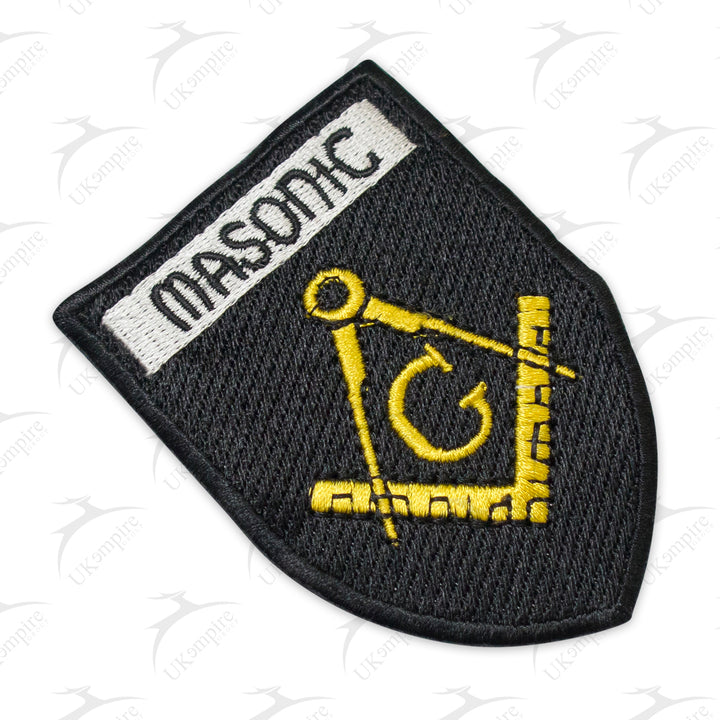 Masonic Square & Compass G Shield Patch, Machine Embroidered, Iron-On Back