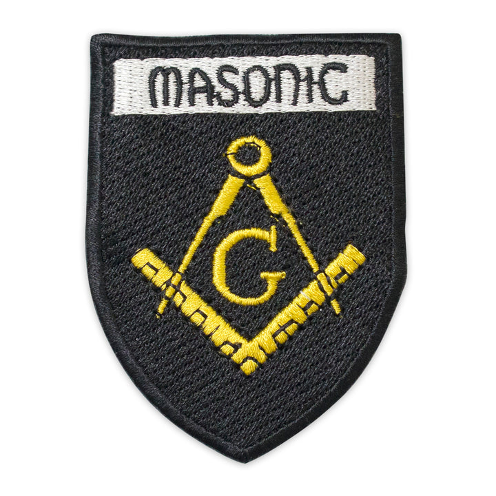 Masonic Square & Compass G Shield Patch, Machine Embroidered, Iron-On Back