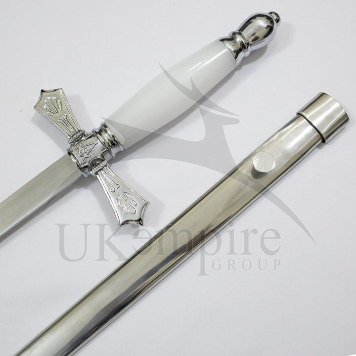 Masonic Tyler Master Mason Sword, Silver Scabbard & Black Leather Case (Set of 3)-3
