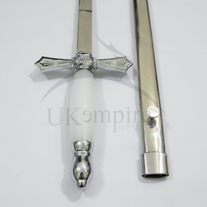 Masonic Tyler Master Mason Sword, Silver Scabbard & Black Leather Case (Set of 3)-4