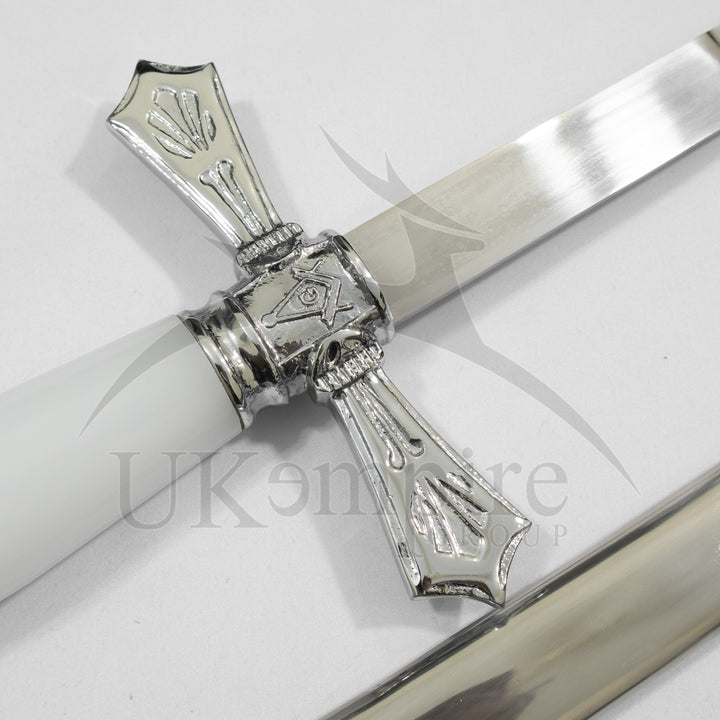 Masonic Tyler Master Mason Sword, Silver Scabbard & Black Leather Case (Set of 3)-5