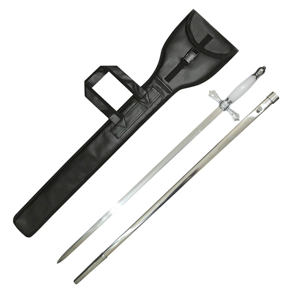 Masonic Tyler Master Mason Sword, Silver Scabbard & Black Leather Case (Set of 3)