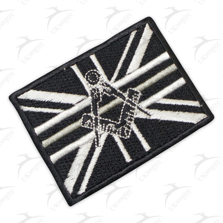 Masonic Without G Thin Silver Line Patch Machine Embroidered, Iron-On Back