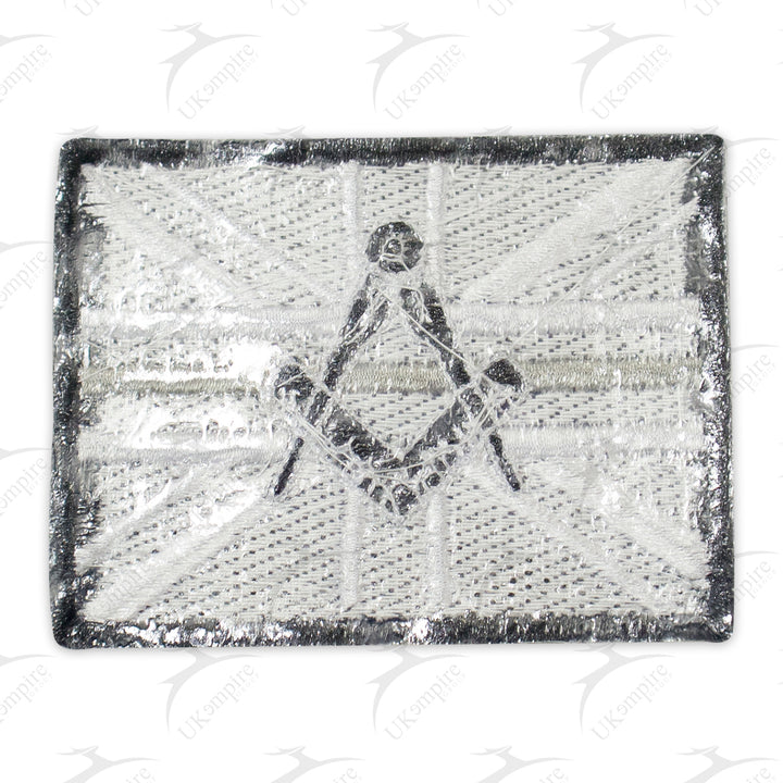 Masonic Without G Thin Silver Line Patch Machine Embroidered, Iron-On Back