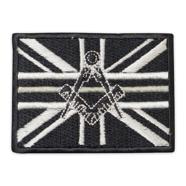 Masonic Without G Thin Silver Line Patch Machine Embroidered, Iron-On Back