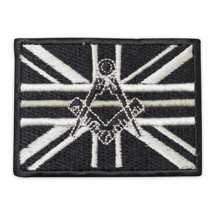 Masonic Without G Thin Silver Line Patch Machine Embroidered, Iron-On Back