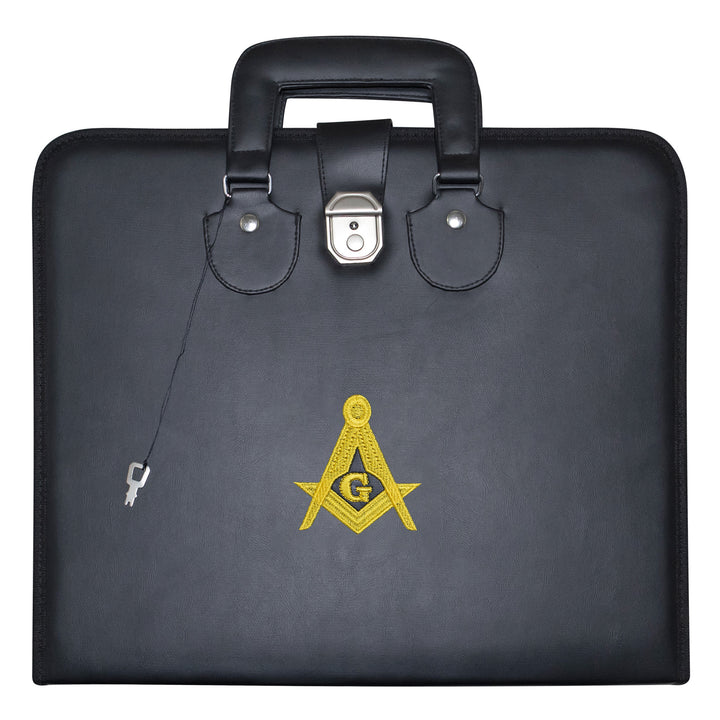 Masonic Master Mason Apron Case Black Leather Double Handle – Gold Embroidery