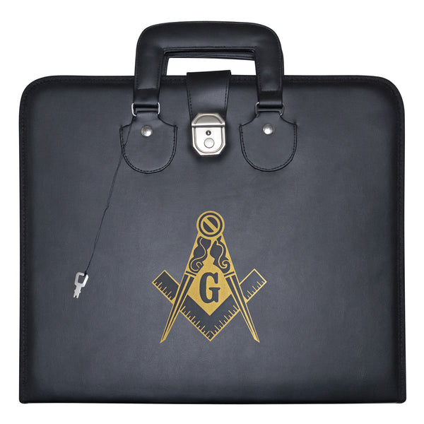 Masonic Master Mason Apron Case Black Leather Double Handle – Gold Printed