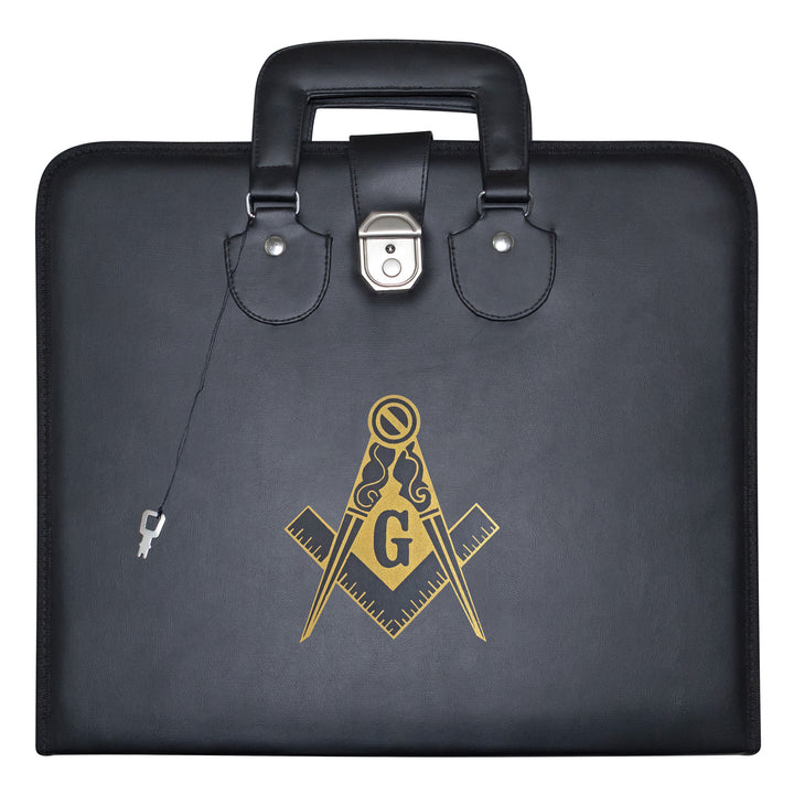 Masonic Master Mason Apron Case Black Leather Double Handle – Gold Printed