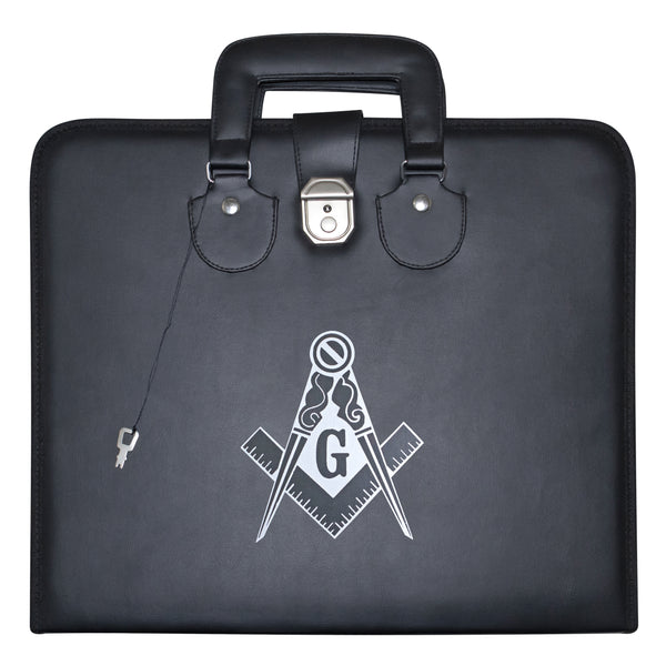 Masonic Master Mason Apron Case Black Leather Double Handle – Silver Printed