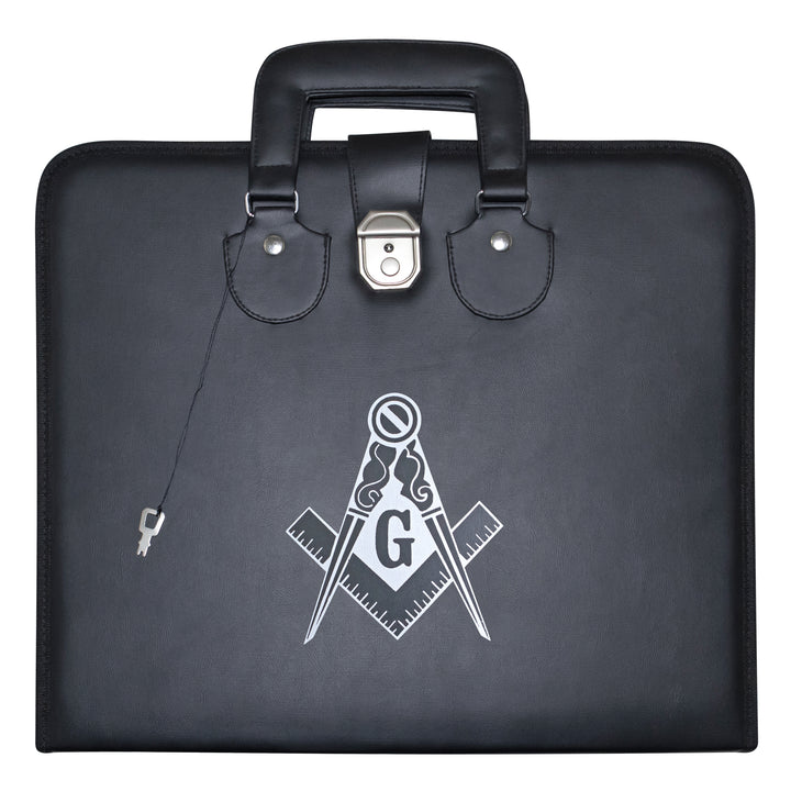 Masonic Master Mason Apron Case Black Leather Double Handle – Silver Printed