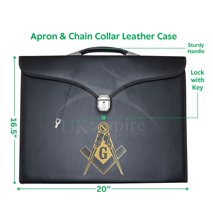 Masonic Master Mason Apron Collar Case Black Leather Single Handle – Gold Printed
