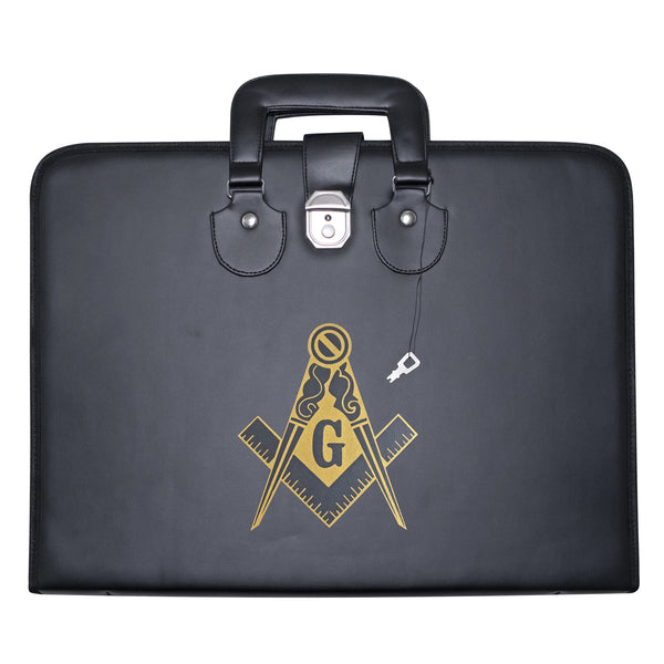 Masonic Master Mason Apron Collar Case Black Leather Double Handle – Gold Printed