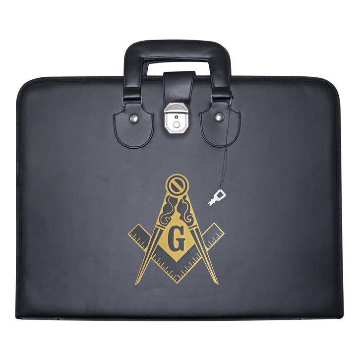Masonic Master Mason Apron Collar Case Black Leather Double Handle – Gold Printed
