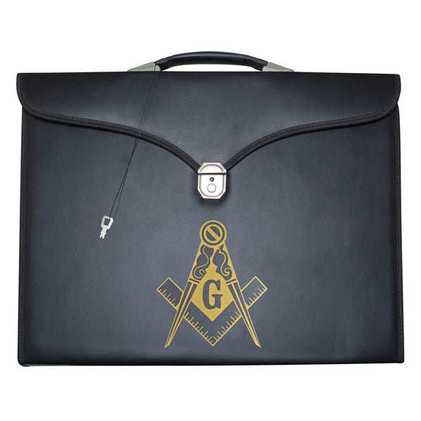 Masonic Master Mason Apron Collar Case Black Leather Single Handle – Gold Printed