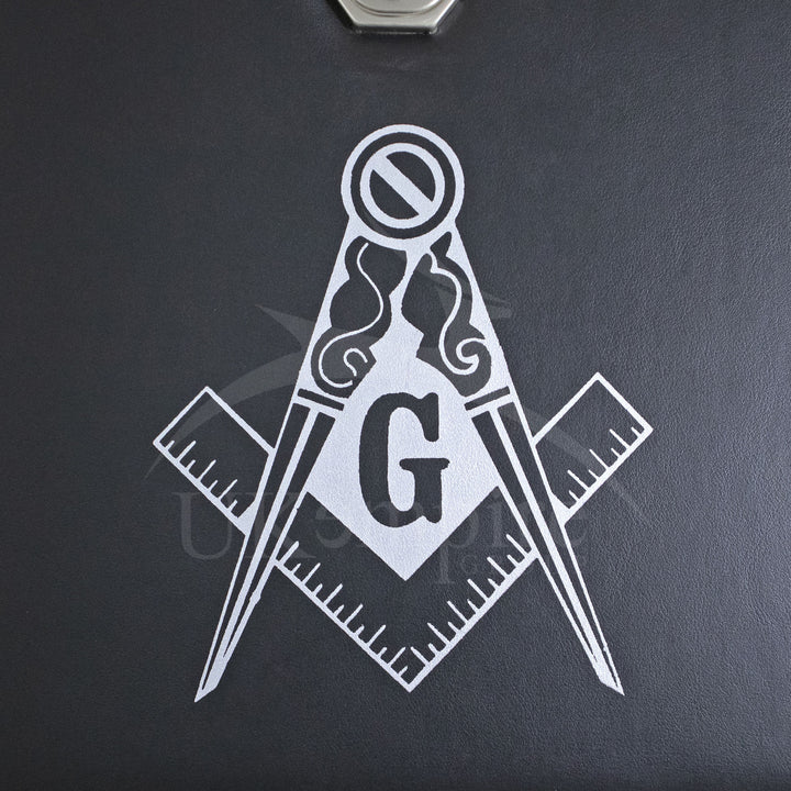 Masonic Master Mason Apron Collar Case Black Leather Double Handle – Silver Printed