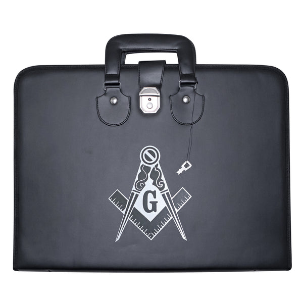 Masonic Master Mason Apron Collar Case Black Leather Double Handle – Silver Printed