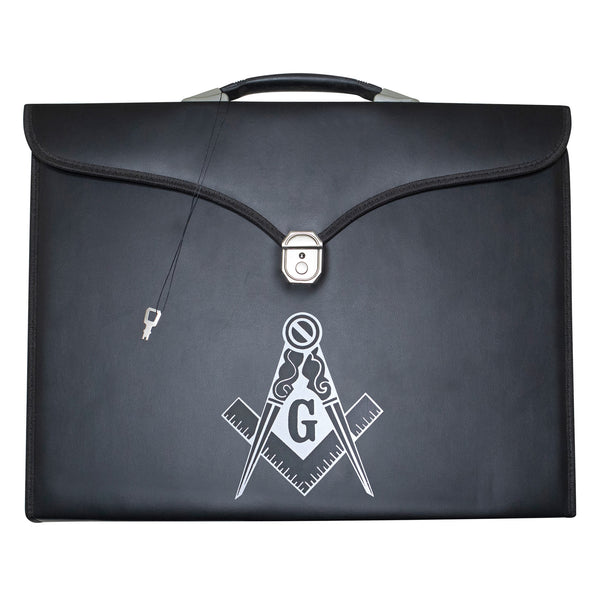 Masonic Master Mason Apron Collar Case Black Leather Single Handle – Silver Printed