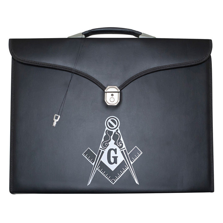 Masonic Master Mason Apron Collar Case Black Leather Single Handle – Silver Printed