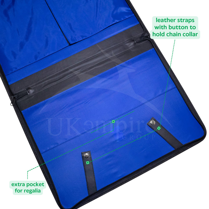 Masonic Master Mason Apron Collar Case Black Leather Double Handle – Silver Embroidery