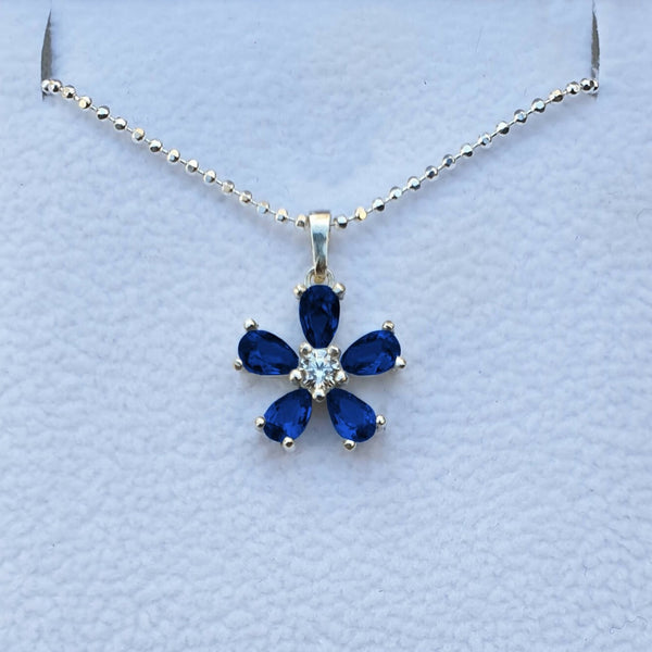 Masonic Necklace Pendant - Forget Me Not Dark Blue Semiprecious Stones