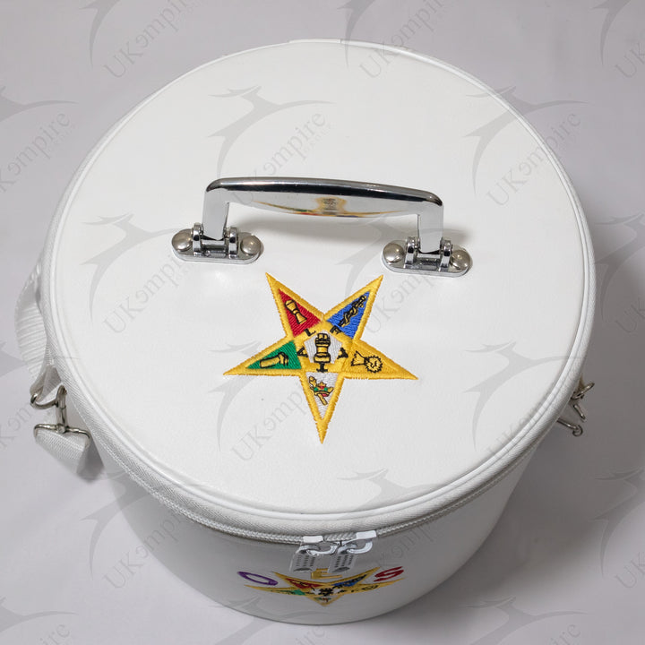 Premium OES Fez Hat Case White Dual Emblems – Machine Embroidered 3