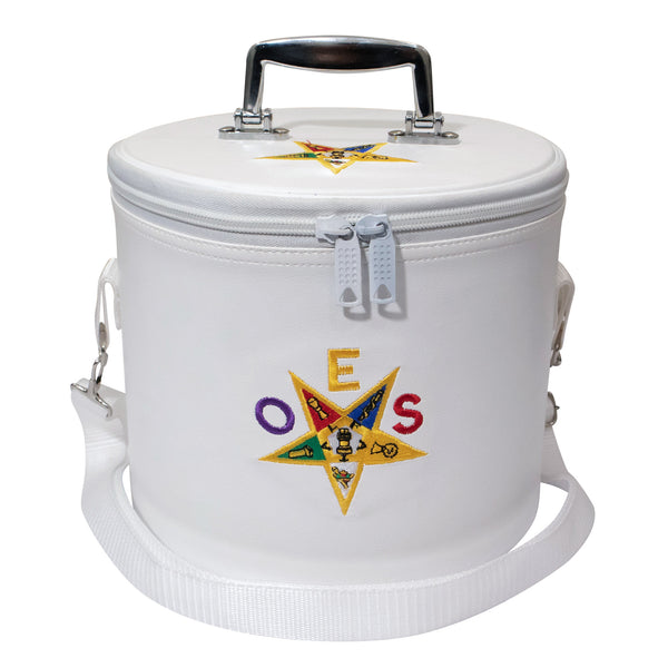 Premium OES Fez Hat Case White Dual Emblems – Machine Embroidered 