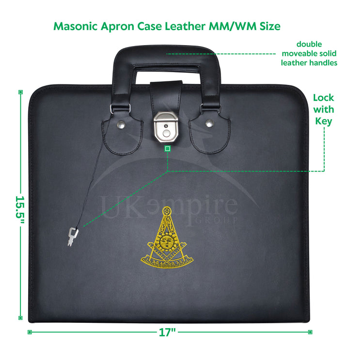 Masonic Past Master Apron Case Black Leather Double Handle – Gold Embroidery