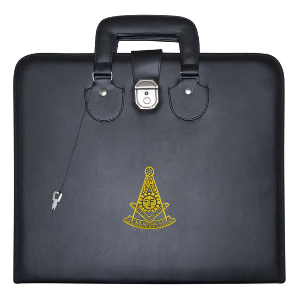 Masonic Past Master Apron Case Black Leather Double Handle – Gold Embroidery