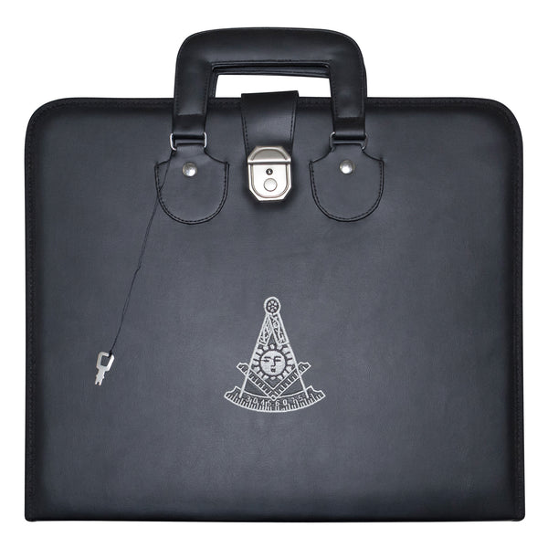 Masonic Past Master Apron Case Black Leather Double Handle – Silver Embroidery