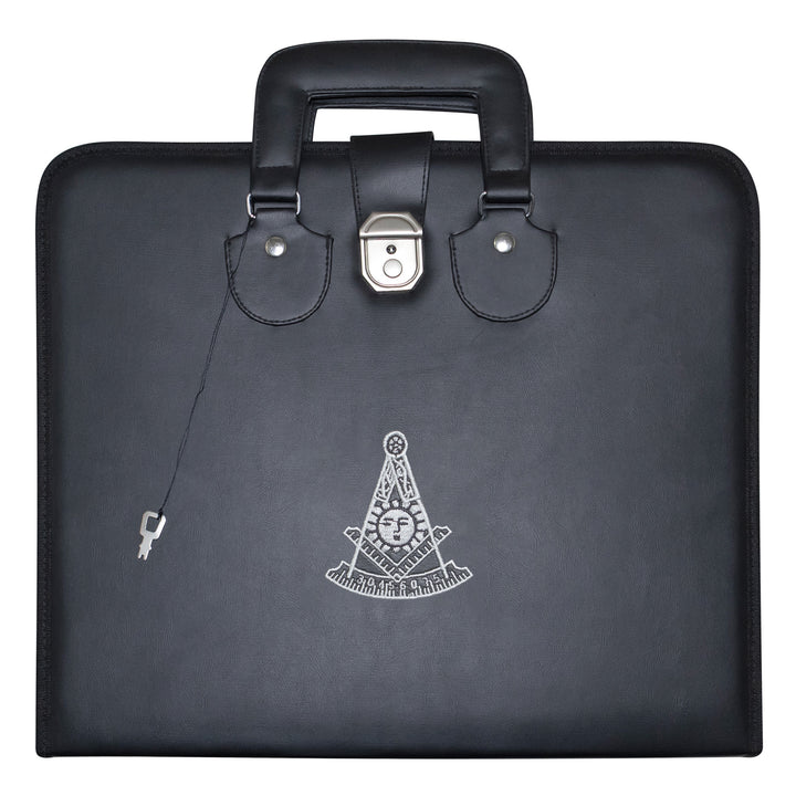 Masonic Past Master Apron Case Black Leather Double Handle – Silver Embroidery