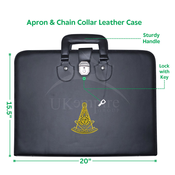 Masonic Past Master Apron Collar Case Black Leather Double Handle – Gold Embroidery
