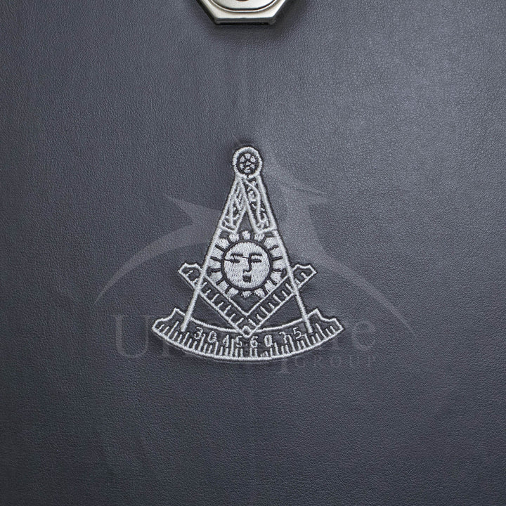 Masonic Past Master Apron Collar Case Black Leather Double Handle – Silver Embroidery