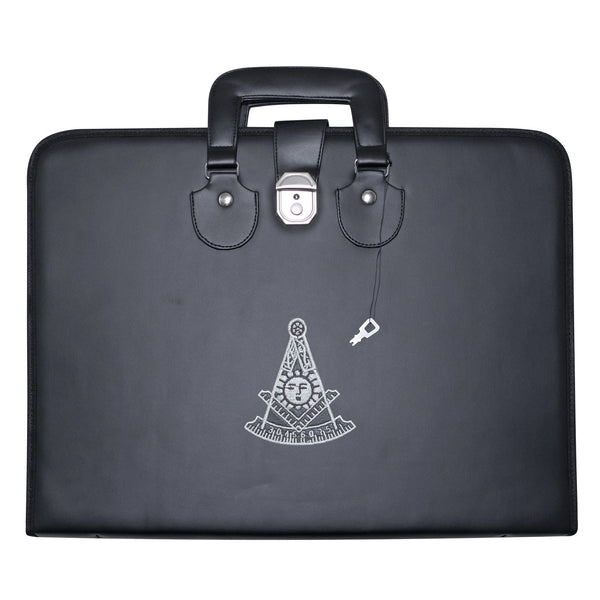 Masonic Past Master Apron Collar Case Black Leather Double Handle – Silver Embroidery