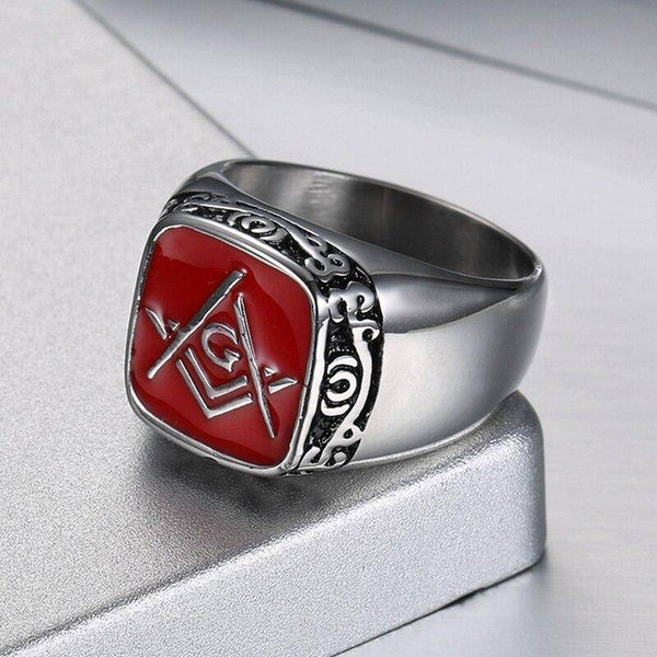 Master Mason Blue Lodge Ring - Silver & Red
