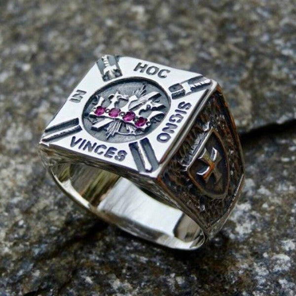 Knights Templar Commandery Ring - IN HOC SIGNO VINCES Silver Stainless Steel