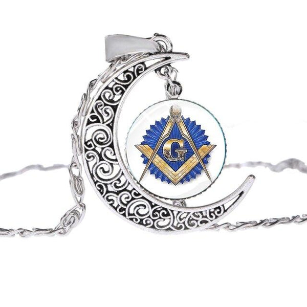 Master Mason Blue Lodge Necklace - Gold & Blue Moon Shaped