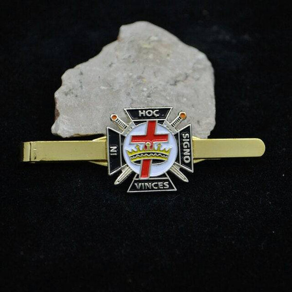 Knights Templar Commandery Tie Bar - Classic Cross Crown Gold