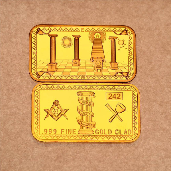 Master Mason Blue Lodge Commemorative Bar - Golden Bar 999 Fine Gold Clad
