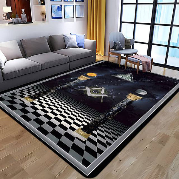 Master Mason Blue Lodge Rug - Square and Compass G Printed