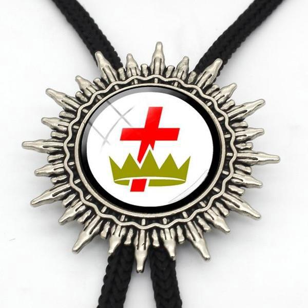Knights Templar Commandery Bolo Tie - Gold Crown & Red Cross