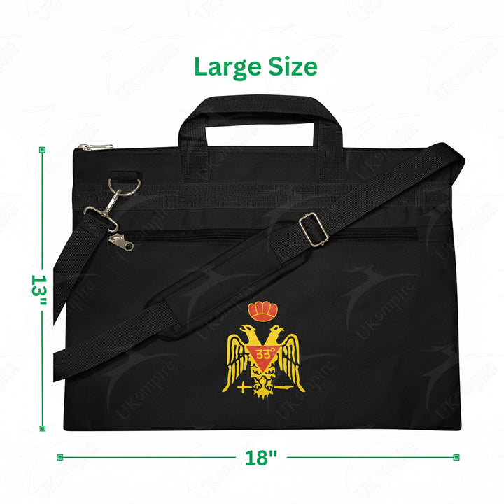Masonic Scottish Rite 33rd Degree Crown Double Eagle Wings Down Black Tote Bag Gold Printed with Hand & Shoulder Carry