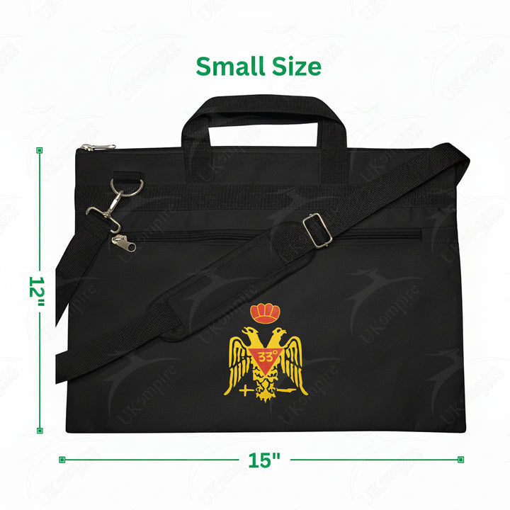 Masonic Scottish Rite 33rd Degree Crown Double Eagle Wings Down Black Tote Bag Gold Printed with Hand & Shoulder Carry