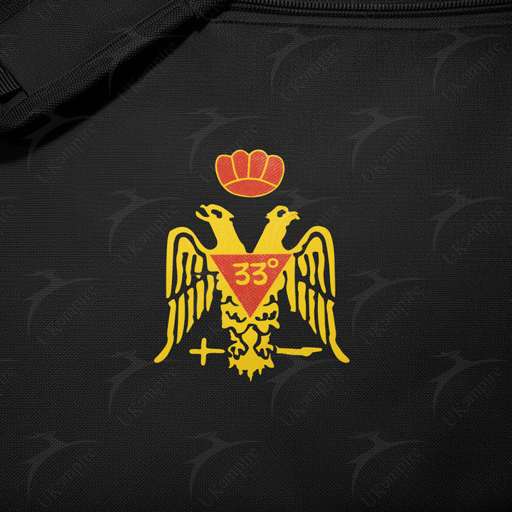 Masonic Scottish Rite 33rd Degree Crown Double Eagle Wings Down Black Tote Bag Gold Printed with Hand & Shoulder Carry