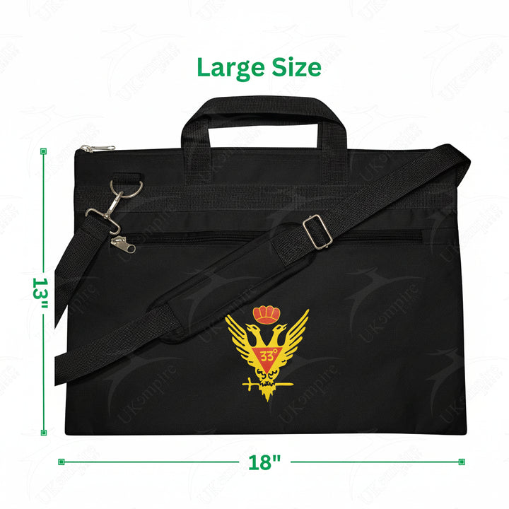 Masonic Scottish Rite 33rd Degree Crown Double Eagle Wings Up Black Tote Bag Gold Printed with Hand & Shoulder Carry