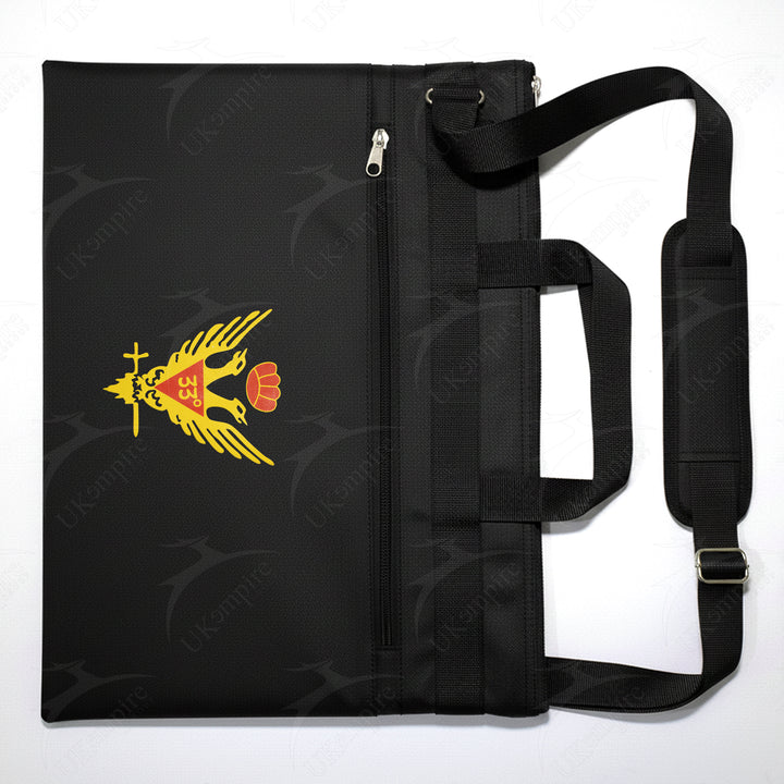 Masonic Scottish Rite 33rd Degree Crown Double Eagle Wings Up Black Tote Bag Gold Printed with Hand & Shoulder Carry